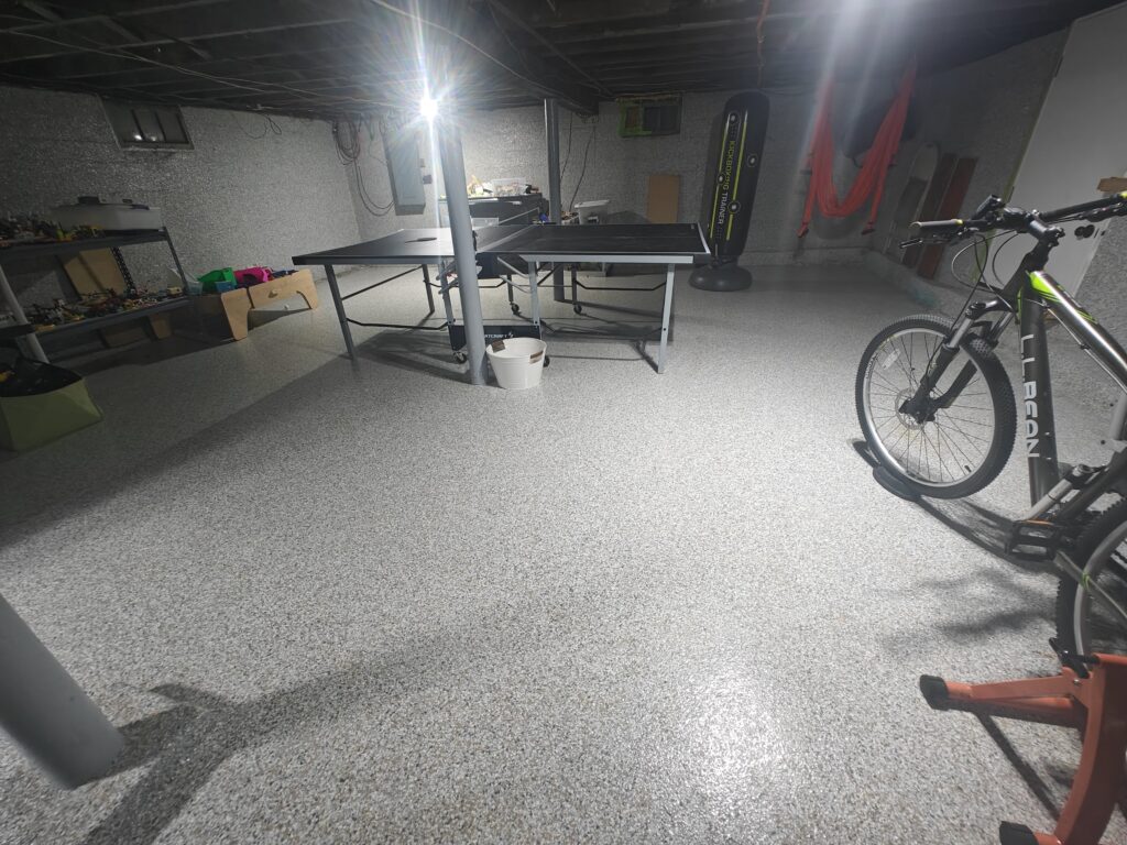 Basement floor coated with moisture mitigation epoxy flooring near me Berwick ME-min-1