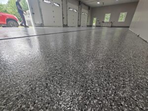 Epoxy Concrete Coating 2160 sq ft of wombat flake in Standish, ME-min