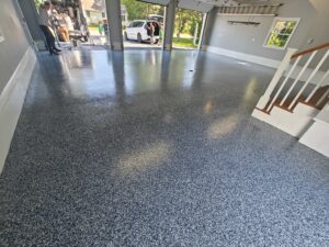Garage Concrete Flooring 950 sq of comet flake in Biddeford, Maine-min