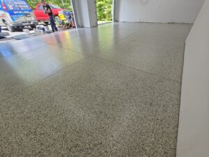 Garage Flooring 760 sq ft of Beachcomber flake installed in Old Orchard Beach, ME-min