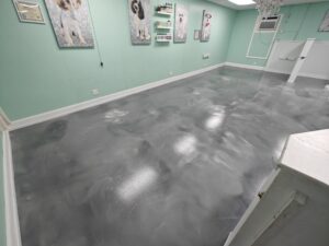 Metallic floor for a dog spa in Rochester, NH Commercial Floor Coating-min